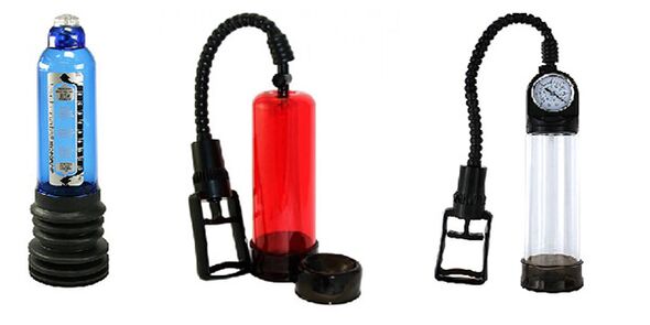 Különböző típusú pumpák, amelyek növelik a pénisz méretét